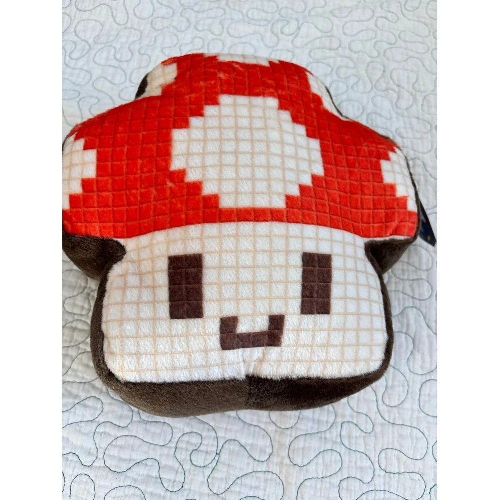 FAO Nintendo Super Mario Mushroom Power Up 8-Bit Pixel Plush Decorative Pillow